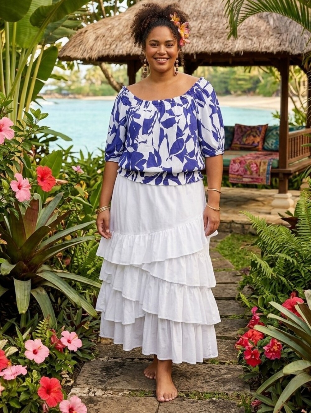 Maurices Purple and White Printed Off-Shoulder Top